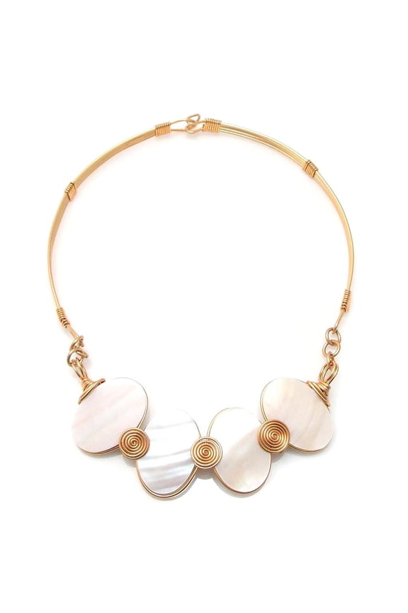 Ocean's Beauty White Mother of Pearl Cabebe Shell Brass Wire Choker