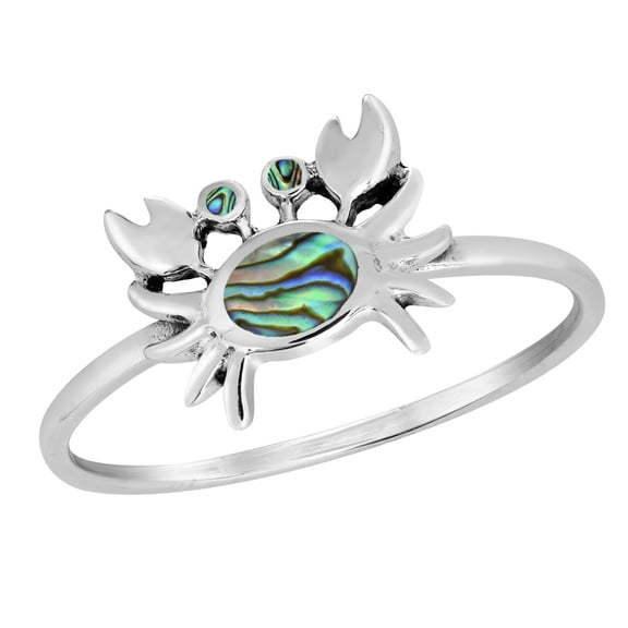 Ocean's Curious Little Crab Abalone Shell Sterling Silver Band Ring-7