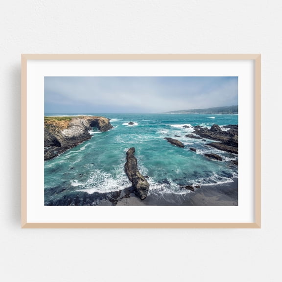 Ocean's Edge Serenity - Mendocino California Photography Ocean Coast Waves Beach Scenic Nature Landscape Oak Framed Wall Art Print 5 x 7 inches