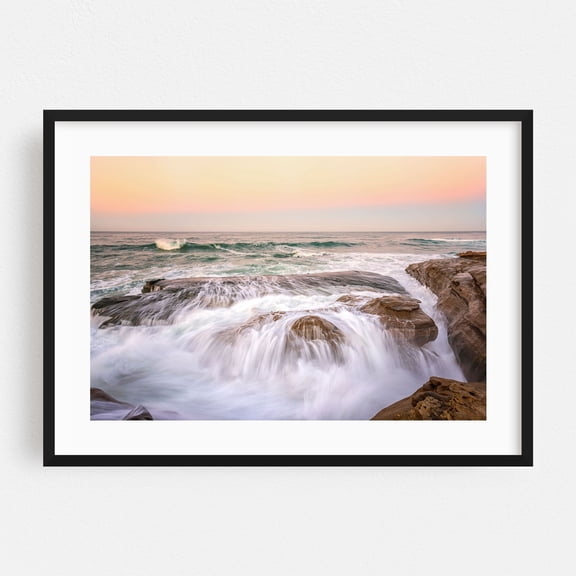 Ocean's Embrace - La Jolla Coast - San Diego California Photography Ocean Waves Coastal Sunset Nature Landscape Scenic Black Framed Wall Art Print 5 x 7 inches