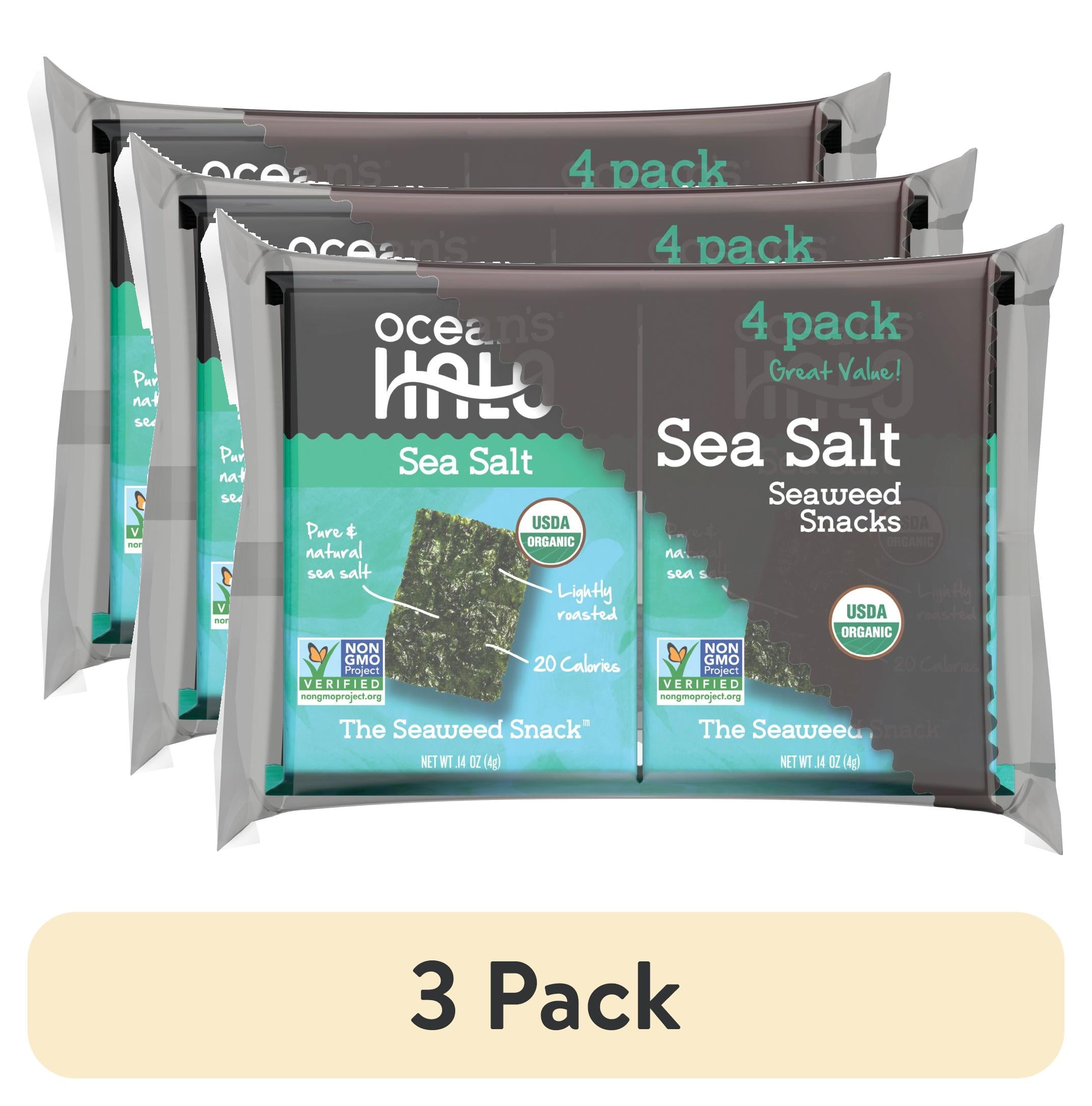 (3 pack) Ocean's Halo, 4pk Seaweed Snack, Sea Salt, Vegan Keto Organic