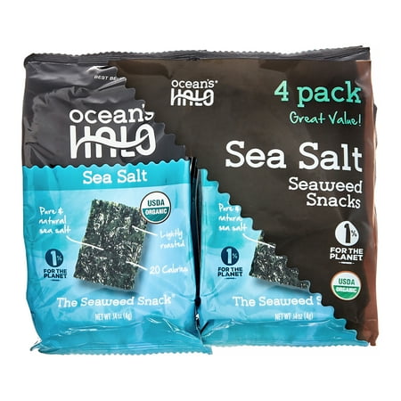 Ocean's Halo, 4pk Seaweed Snack, Sea Salt, Vegan Keto Organic Chips