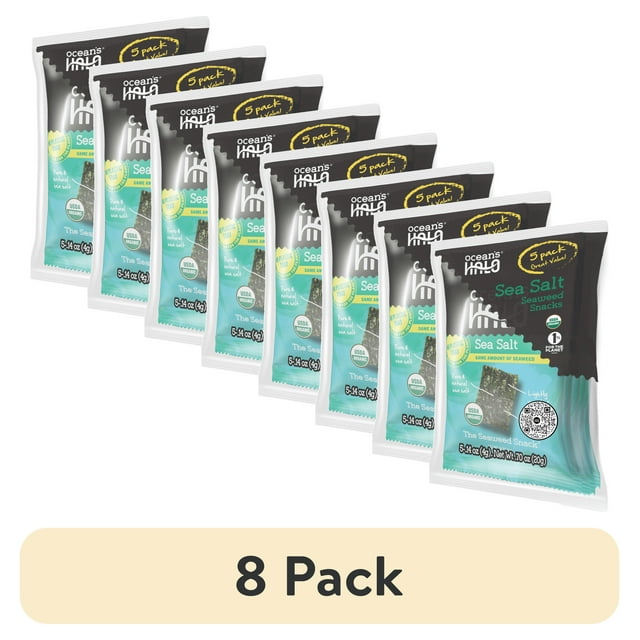 (8 pack) Ocean's Halo, 5pk Seaweed Snack, Healthy, Sea Salt, Vegan Keto