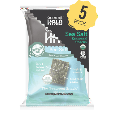 Ocean's Halo, 5pk Seaweed Snack, Healthy, Sea Salt, Vegan Keto Nori Chips