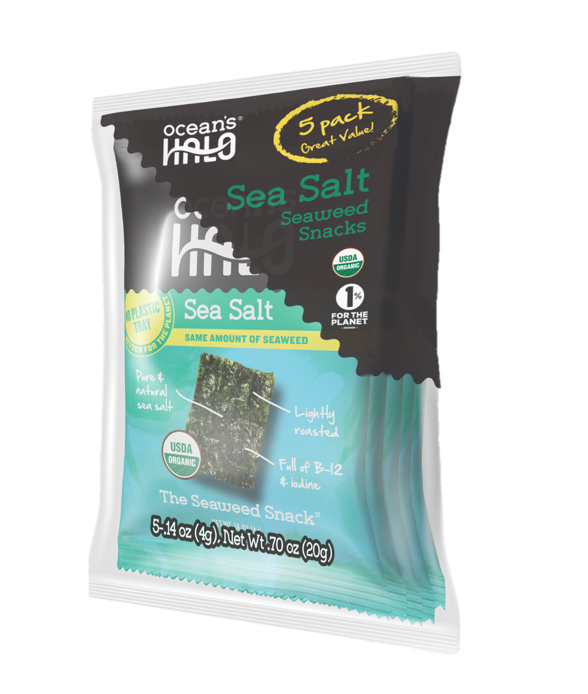 (3 pack) Ocean's Halo, 4pk Seaweed Snack, Sea Salt, Vegan Keto Organic