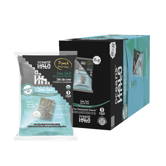 Ocean's Halo Organic Sea Salt Seaweed Snack, 25 Pack Crispy Nori Case