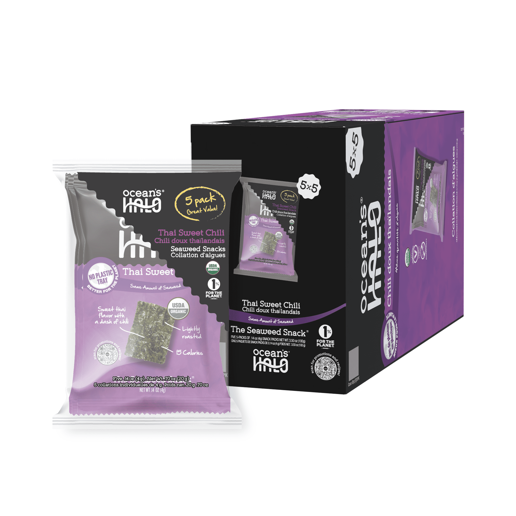 Walmart discounts of Ocean's Halo Organic Thai Sweet Chili Seaweed Snack, Crispy Nori Snack, 25 Pack Case