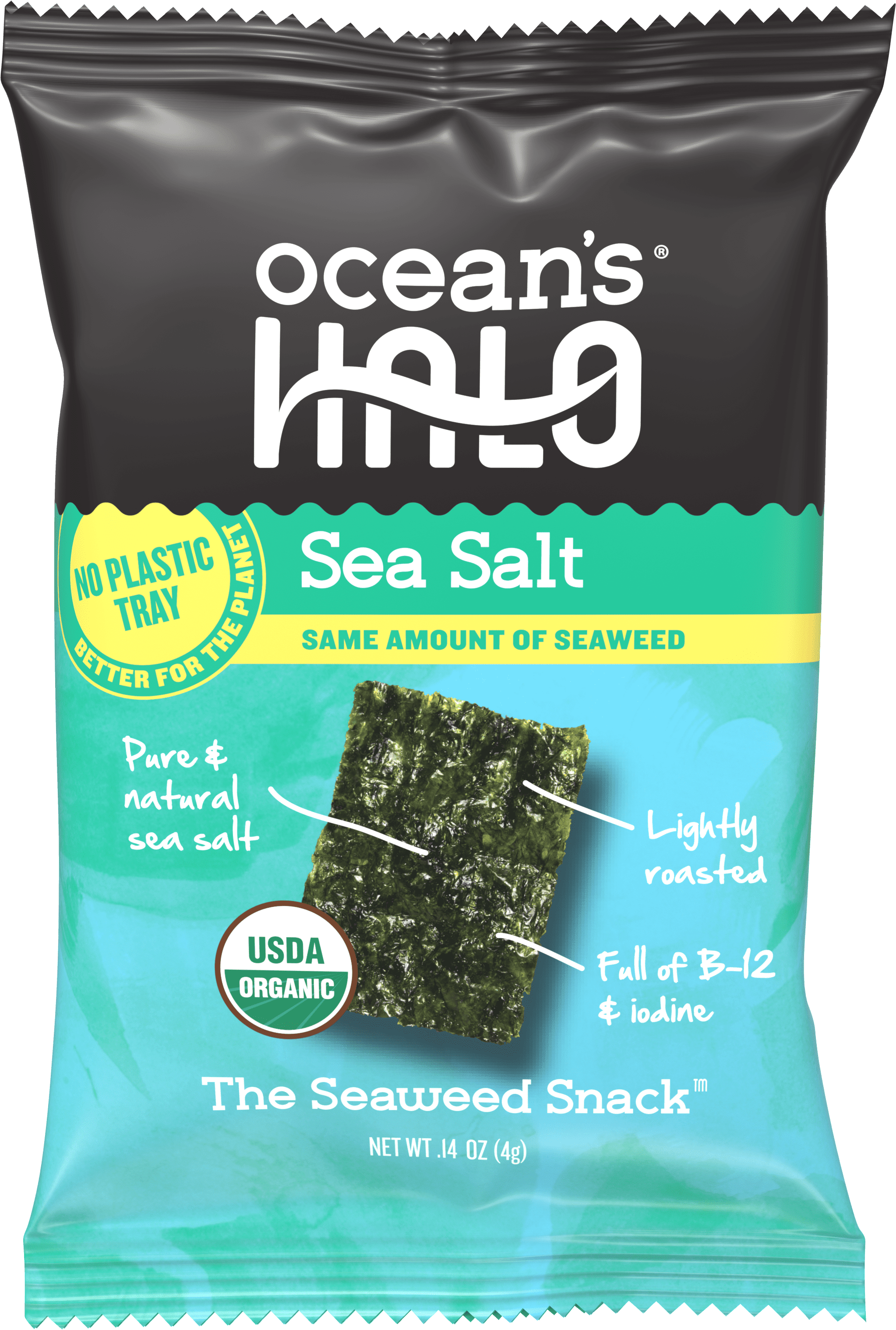 Ocean's Halo, Organic Trayless Seaweed Snack, Sea Salt, Vegan, No