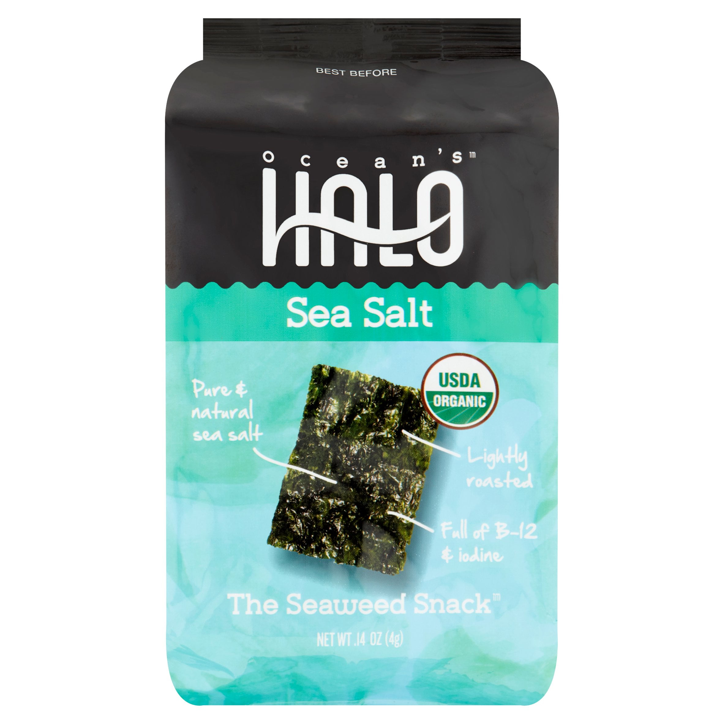 Ocean's Halo Sea Salt Seaweed Snack, .14 oz, 5 pack