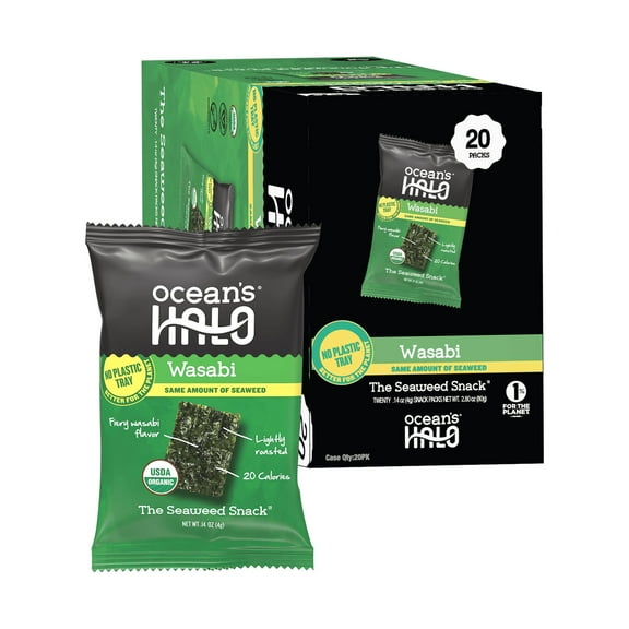 Ocean's Halo Trayless Seaweed Snacks (Wasabi) 1 case of 20 Units
