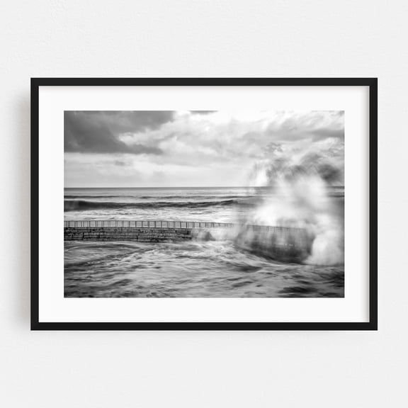 Ocean's Impact - San Diego California Photography Waves Black and White Ocean Coast Beach Landscape Nature Black Framed Wall Art Print 5 x 7 inches