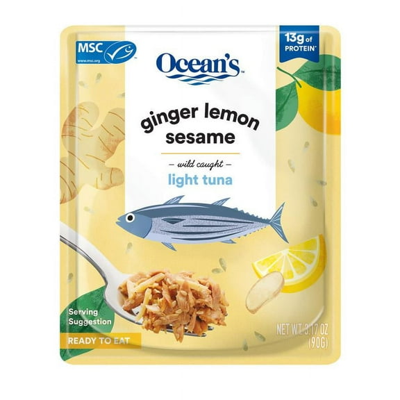 Ocean's Light Tuna, Ginger Lemon Sesame, 3.17 oz Pouch