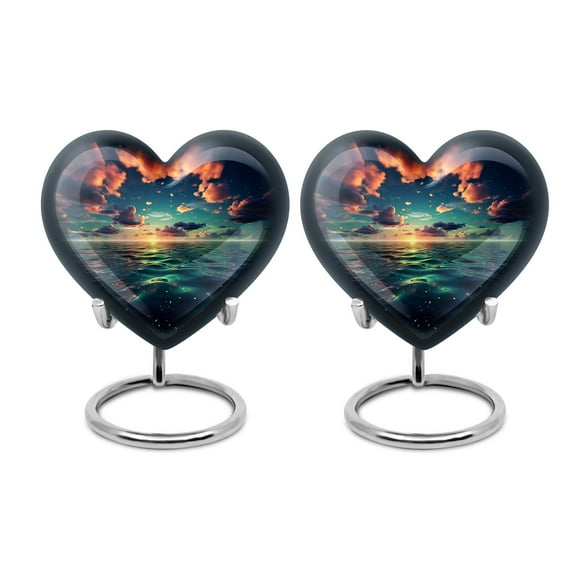 Ocean's Melodic Glow Adult Urns For Human Ashes - Small Heart Urn for Men's Remembrance - Small Elegant Heart Shaped for Human Ashes - Cremation Urn (3inch,2PCS)