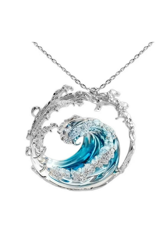 Ocean's Oath Jewelry Set, Boho Blue Ocean Wave Necklace Earring Rings NEW D8P4