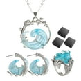 thumbnail image 1 of Ocean's Oath Jewelry Set, Boho Blue Ocean Wave Necklace Earring RingsZ4Y6, 1 of 8