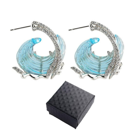 Ocean's Oath Jewelry Set, Boho Blue Ocean Wave Necklace Earring RingsZ4Y6