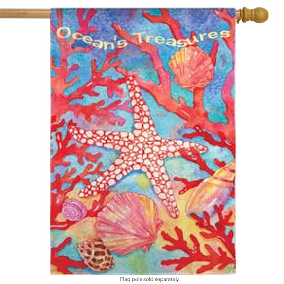 Ocean's Treasures Summer House Flag Nautical Starfish Sea Life 29" x 43"