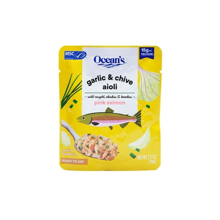 Ocean's Wild Alaskan Pink Salmon, Garlic & Chive Aioli, 15g Protein, Shelf-Stable, 3.17 oz Pouch