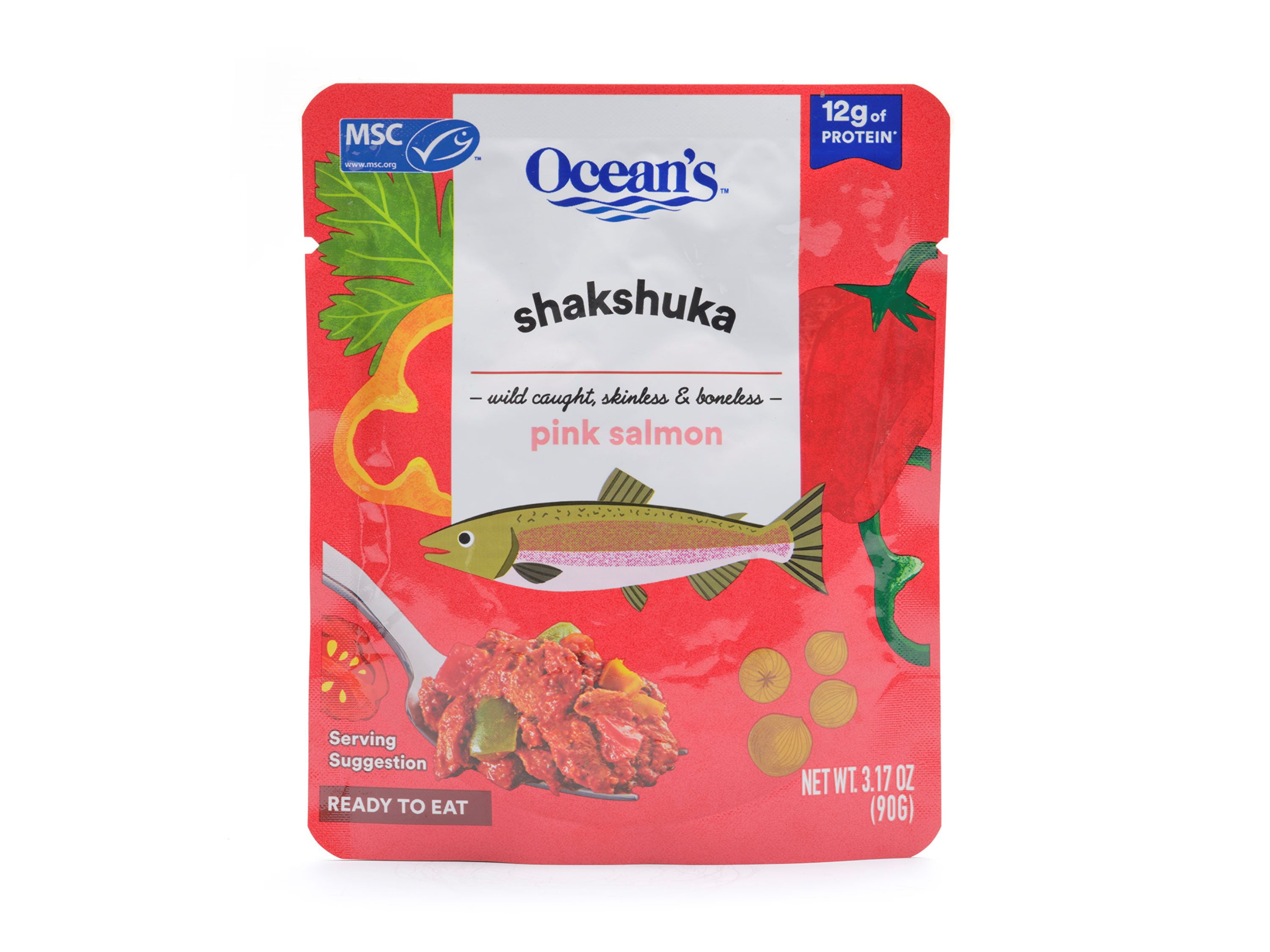 Ocean's Wild Alaskan Pink Salmon, Shakshuka, 12g Protein, Shelf-Stable, 3.17 oz Pouch