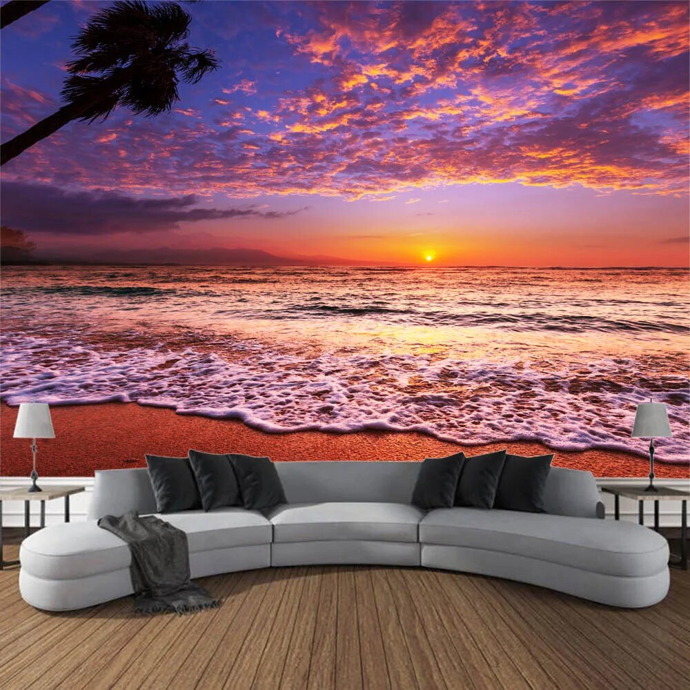 Ocean view tapestry sunrise beach wave wall hanging cloth Bohemian