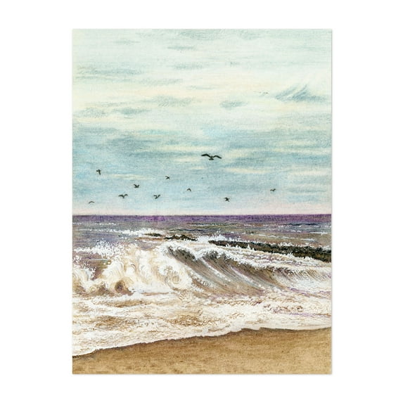 Ocean waves and stormy sky - Drawing Seascape Waves Ocean Coast Beach Bird Pastel Unframed Wall Art Print 30 x 40 inches