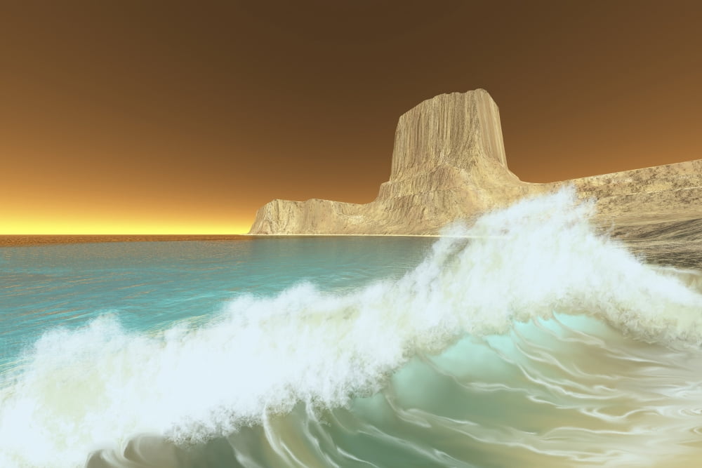 Ocean waves break at dawn on this coastline Canvas Art - Corey FordStocktrek Images (35 x 23)
