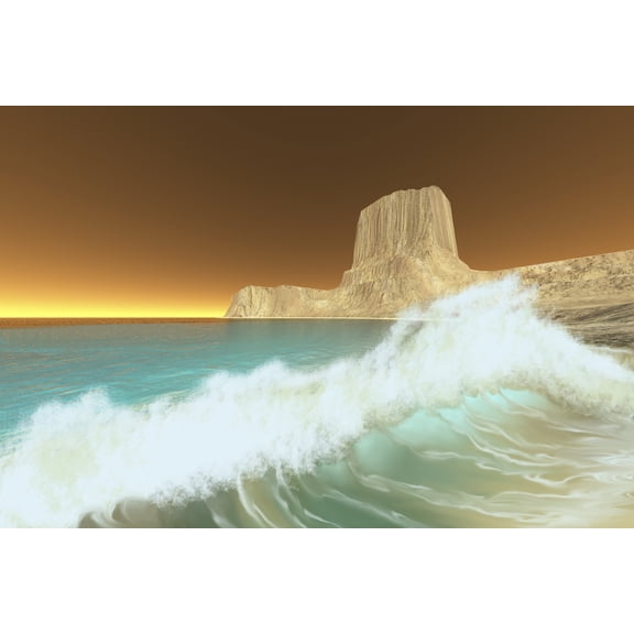 Ocean waves break at dawn on this coastline Canvas Art - Corey FordStocktrek Images (35 x 23)