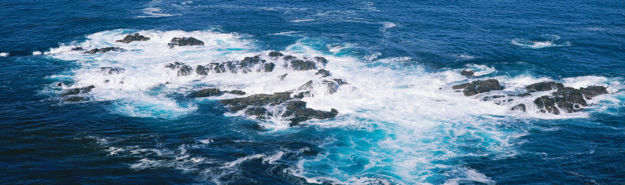 Ocean waves crashing on rocks California Canvas Art - Panoramic Images (27 x 9)