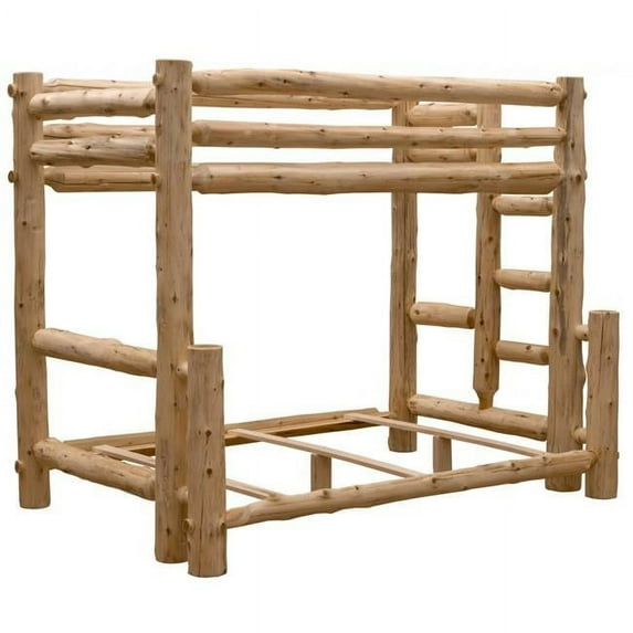 OceanTailer 376453 Queen & Single Ladder Left Log Bunk Bed - Rustic & Natural Cedar