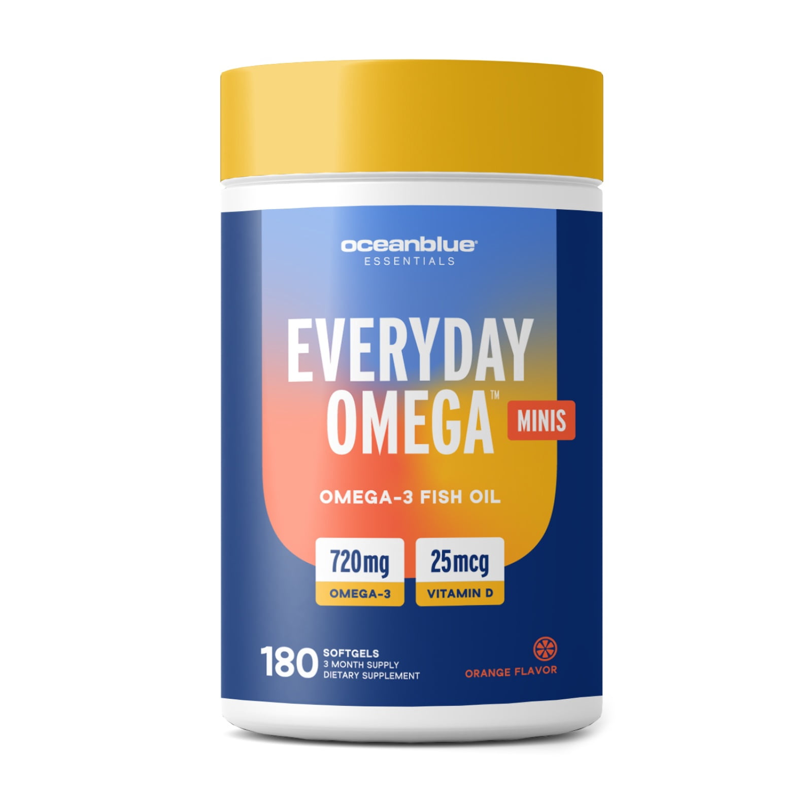 OceanBlue Essentials Omega Minis 180 Ct Fish Oil with Vitamin D3 for Heart, Immune & Cognitive Support, Orange Flavor, Burpless, Gluten & Lactose-Free