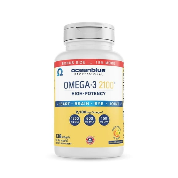 OceanBlue Omega-3 2100 Triple Strength Fish Oil DHA EPA Supplement, 138 Count, Burpless Fish Oil, Omega 3 EPA DHA, Mercury Free Omega 3 Fish Oil, Omega 3 Fatty Acid Supplements, 69 Servings, Gluten-F