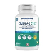 Oceanblue® Omega-3 2100 with Vitamin D, 120ct, Triple Strength Burpless Fish Oil, Gluten-Free, No Mercury, Supports Energy, Immunity & Nervous System