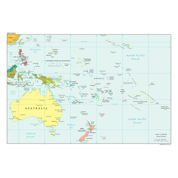 Oceania 2012 Map Australia New Zealand Indonesia Papua New Guinea Philippines North Pacific Islands Unframed Wall Art Print Poster Home Decor