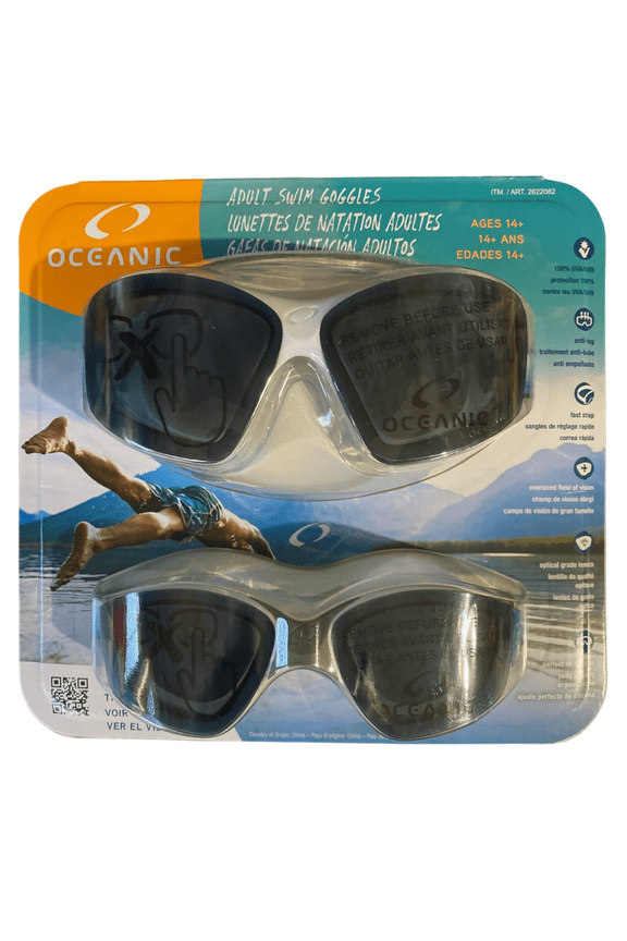 100% UVA/UVB Protection Anti-Fog Unisex Adult Swim Goggles 2-Pack (Ages 14+)