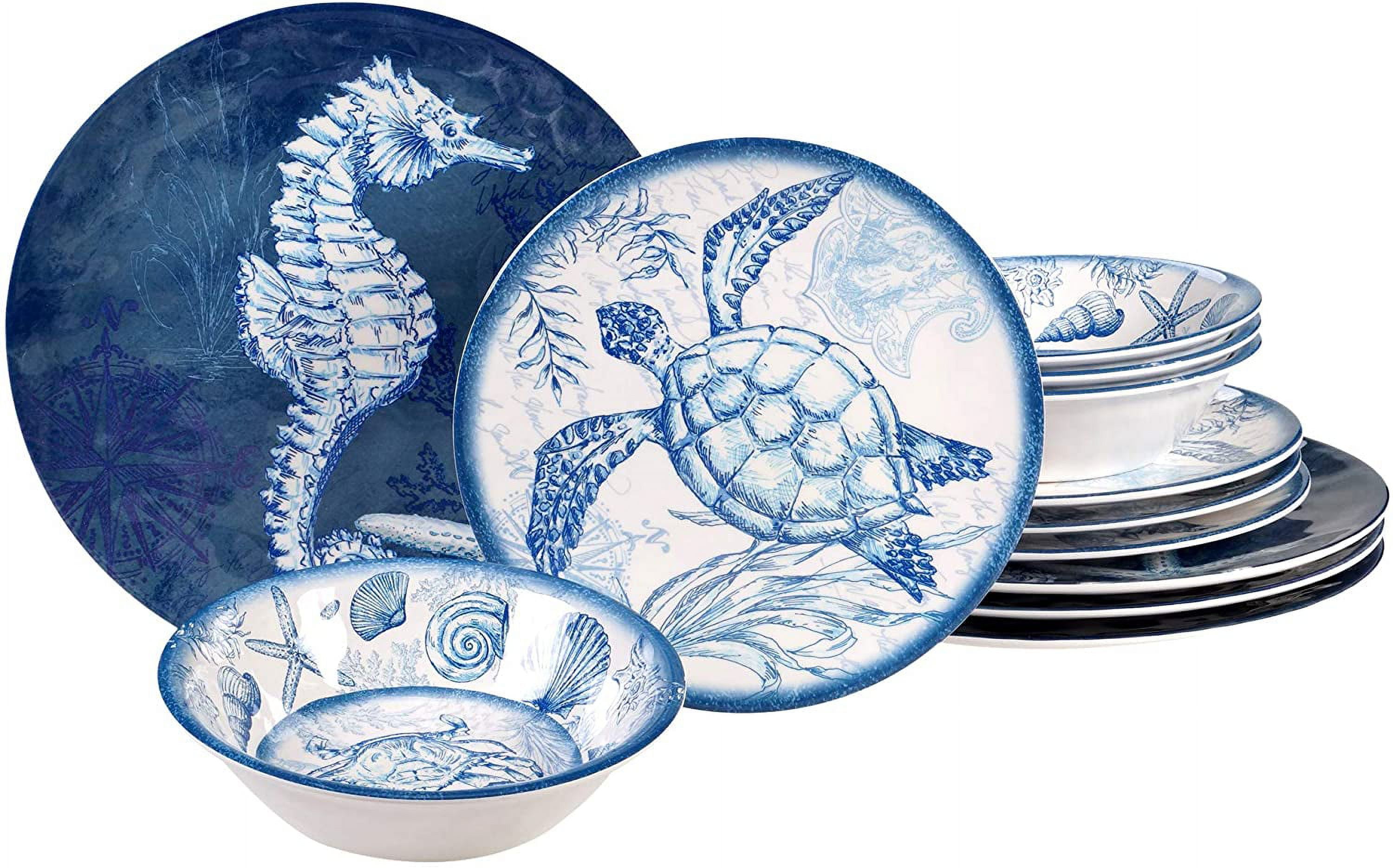Oceanic Coastal Melamine 12-Piece Dinnerware Set, Service for 4