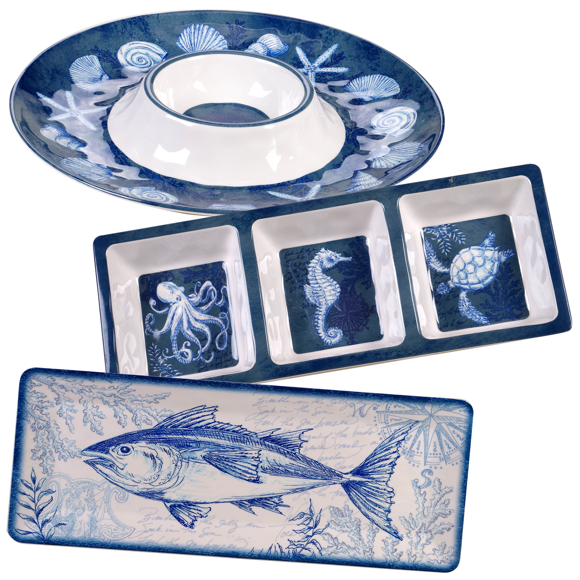 Oceanic Blue Melamine Hostess Serving Set, Service for 4