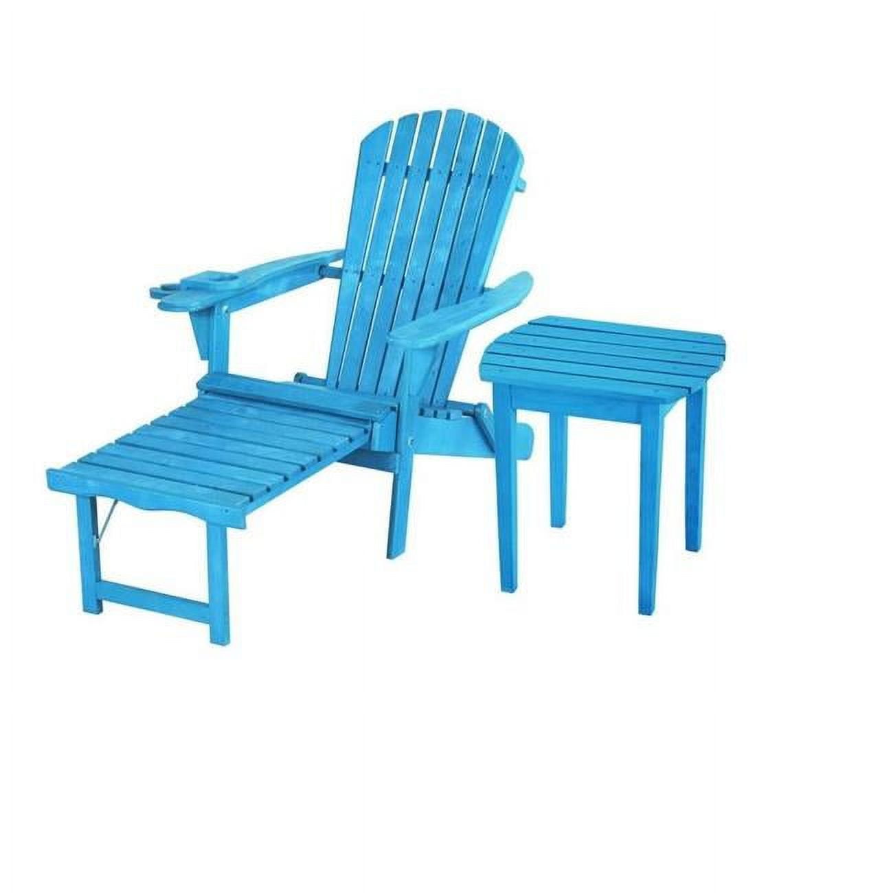 Oceanic Adirondack Chaise Foldable Lounge Chair Set with Cup & Glass Holder, Sky Blue
