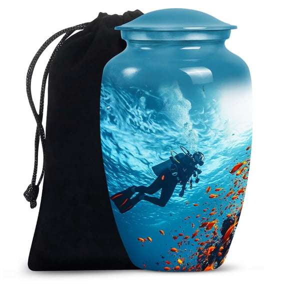 Oceanic Aquatic Journey - Human Ashes Urns - Large Cremation Urns - 10 Inch - Large With Velvet Bag - Decorative Urns - Burial Urns For Male & Female - Memorial Urns For Mom & Dad - Unique Urns