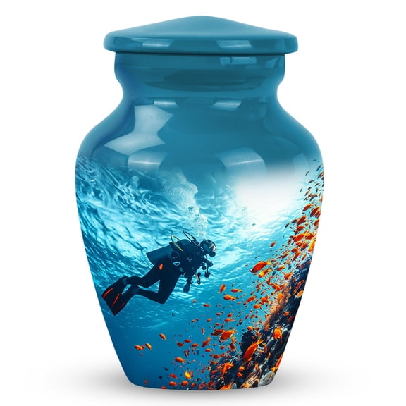 Oceanic Aquatic Journey - Mini Urns For Humans - Memorial Urns For Ashes - 3 Inch - Pack Of 1 - Funeral Urns For Mom & Dad - Keepsake Urns For Loved One - Small Burial Urn - Adult Decorative Urn