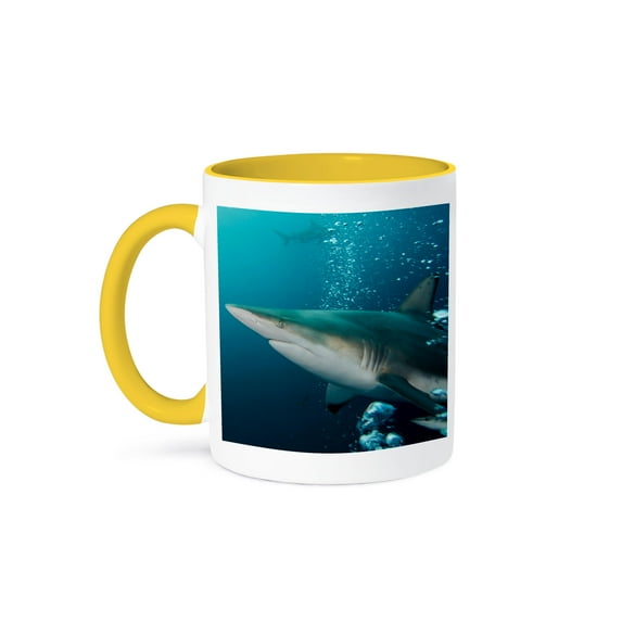 Oceanic Black-Tip Shark And Remora, South Africa, 11oz Two-Tone Yellow Mug