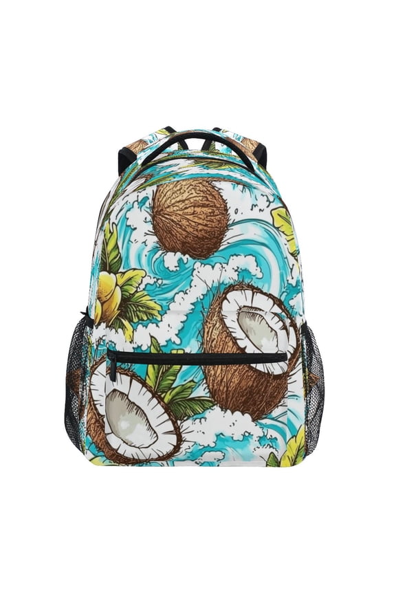 Oceanic Coconuts Pattern Stylish Large Backpack 15L Self-Standing Durable Twill for School, Office and Travel Use