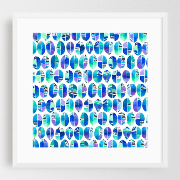 Oceanic Coffee Beans - Painting Pattern Watercolor Geometric Abstract Illustration Modern Art White Framed Wall Art Print 12 x 12 inches