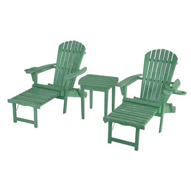 Oceanic Collection Adirondack Chaise Lounge Chair Foldable, cup and glass holder, built in ottoman, Set of 2 Lounge chairs and 1 end table - image 1 of 3