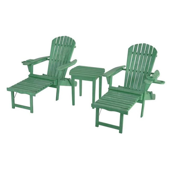 Oceanic Collection Adirondack Chaise Lounge Chair Foldable, cup and glass holder, built in ottoman, Set of 2 Lounge chairs and 1 end table