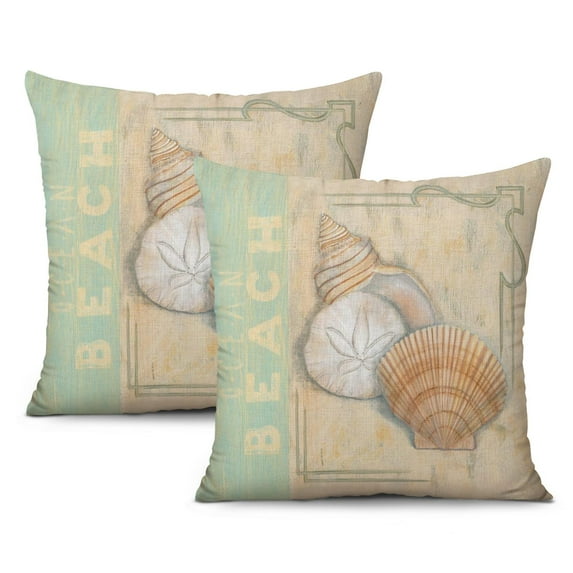 Oceanic Comfort for Your Couch: Set of 2 Nautical Coastal 18x18 inch Throw Pillows with Seashell, Coral, and Starfish Designs.