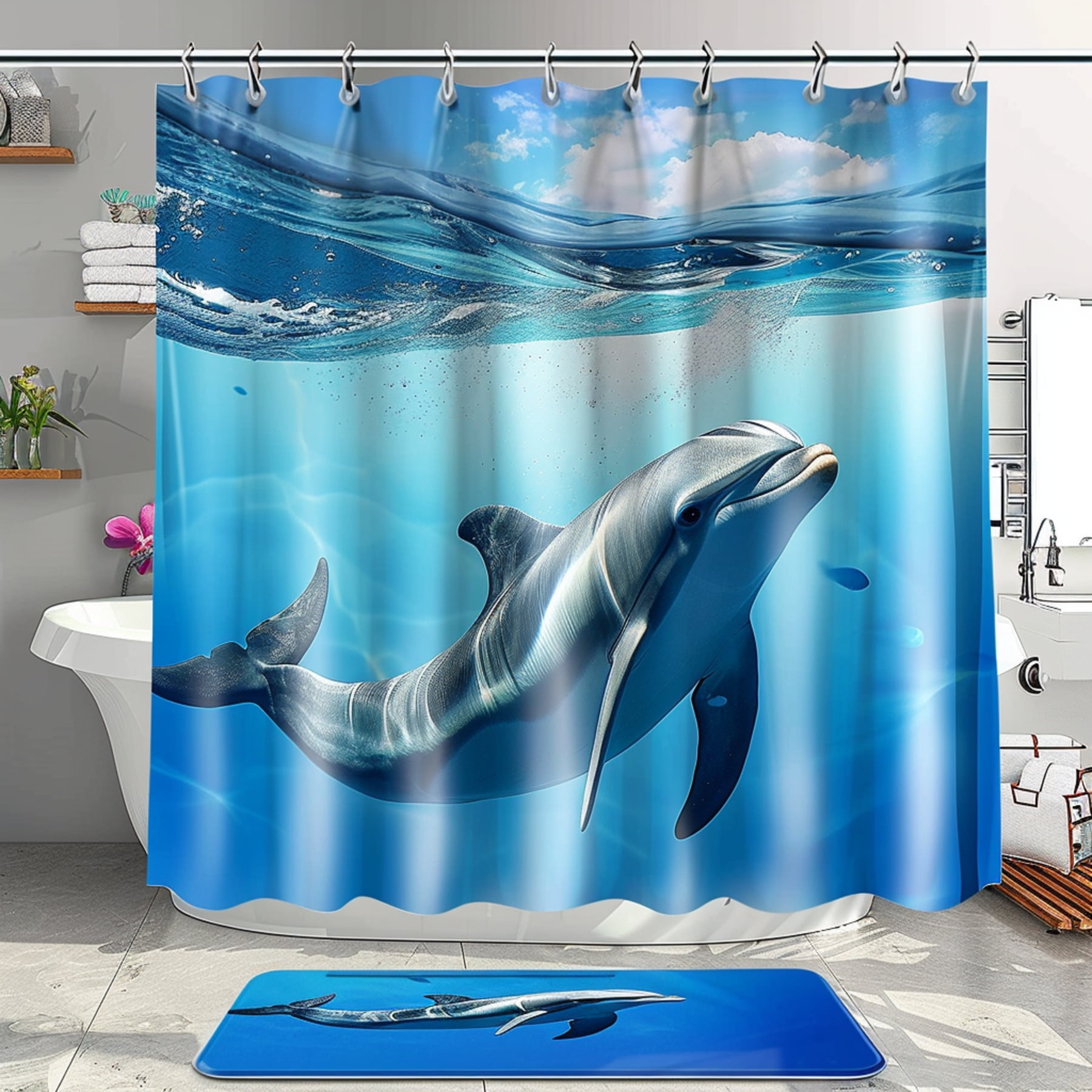 Oceanic Delight Dolphin Bathroom Decor Set with Realistic Rendering