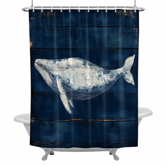 Oceanic Depiction Bathroom Shower Curtain, Vintage Plank with Whale Art Waterproof Washable Soft Bath Curtain for Bathtub Decor with 12 Hooks&Grommet, 36x72 Inch