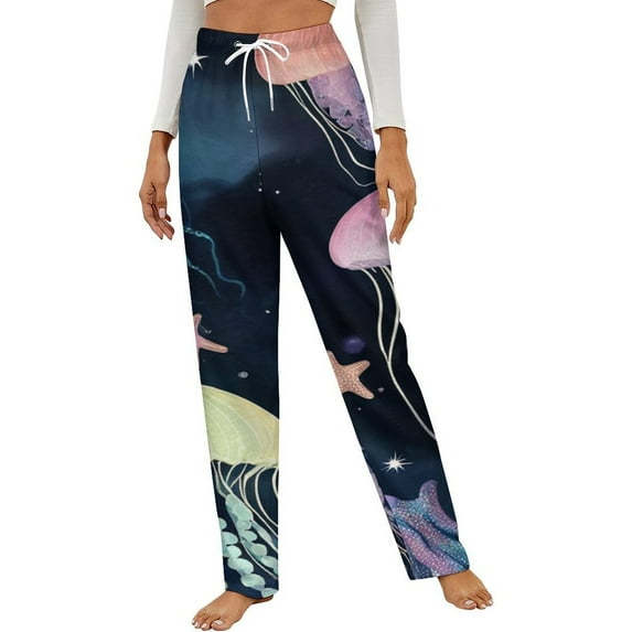 Oceanic Fantasy Print Winter Female Pants Flannel High Waist Women Pants Lady Warm Straight Leg Plush Trousers