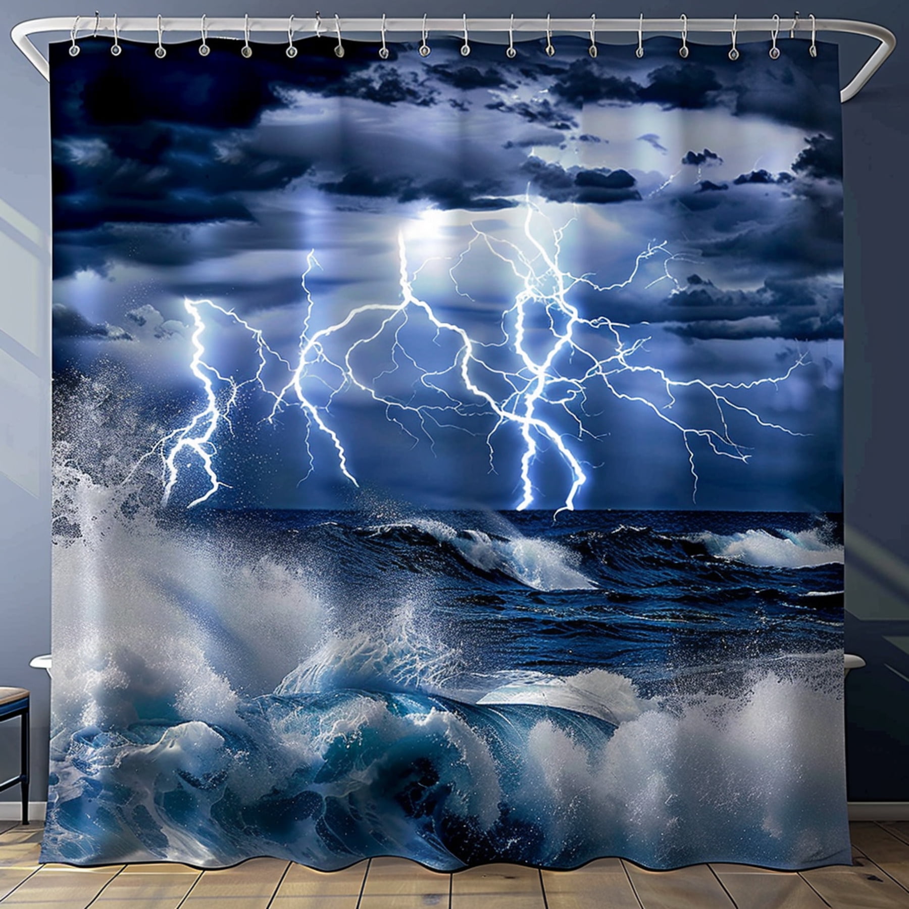 Oceanic Fury Hyper Realistic Lightning Storm Shower Curtain Transform your bathroom with