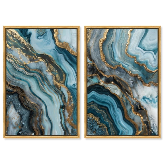 Oceanic Geode Set Canvas Print Geode Wall Decor Set by Art Remedy, Gold Frame, 20 x 30